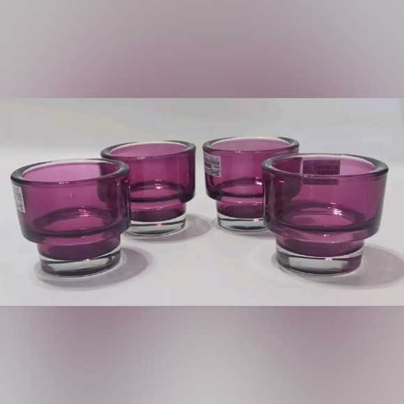 Set Of 4 IKEA Purple Thick Glass Tea Light Candle Holders - Picture 3 of 7